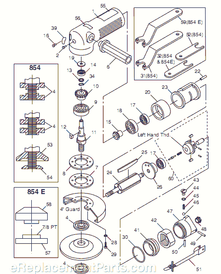 Page A Diagram and Parts List for CP854 T023186 Chicago Pneumatic Angle Grinder